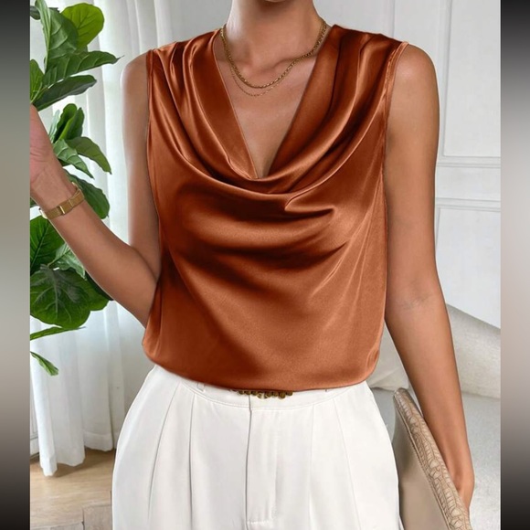 Luxe draped front sleeveless blouse - Picture 16 of 16